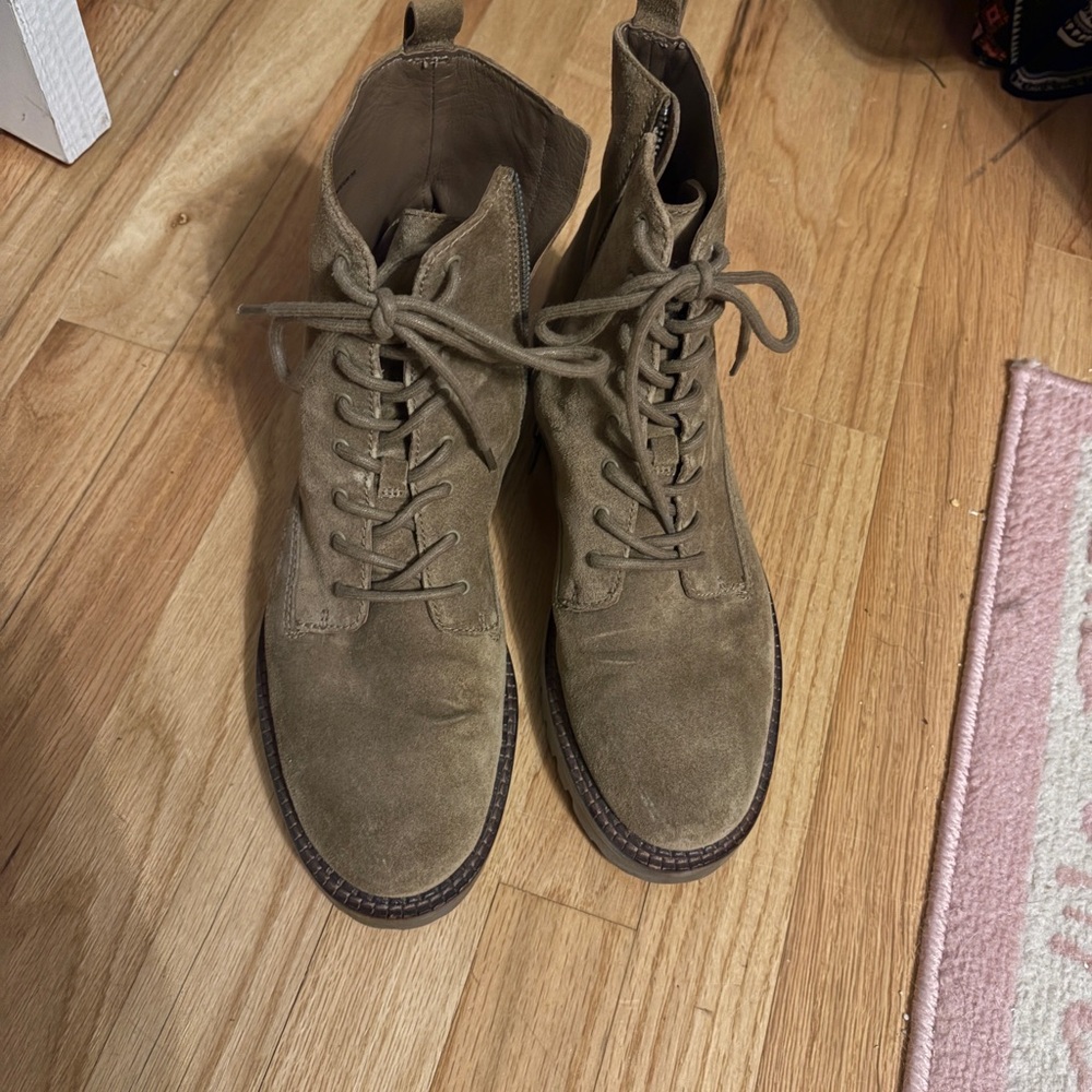 Vince Olive Green Suede Women's Lace-Up Boots